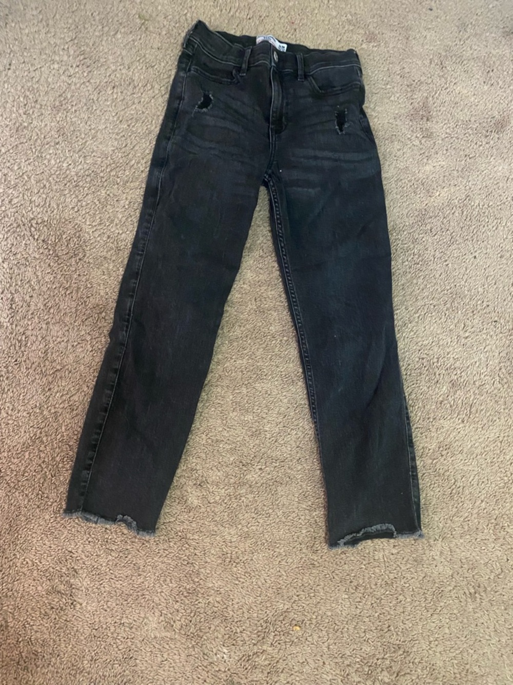 abercrombie kids Black Straight Leg Jeans with Distressed Hem